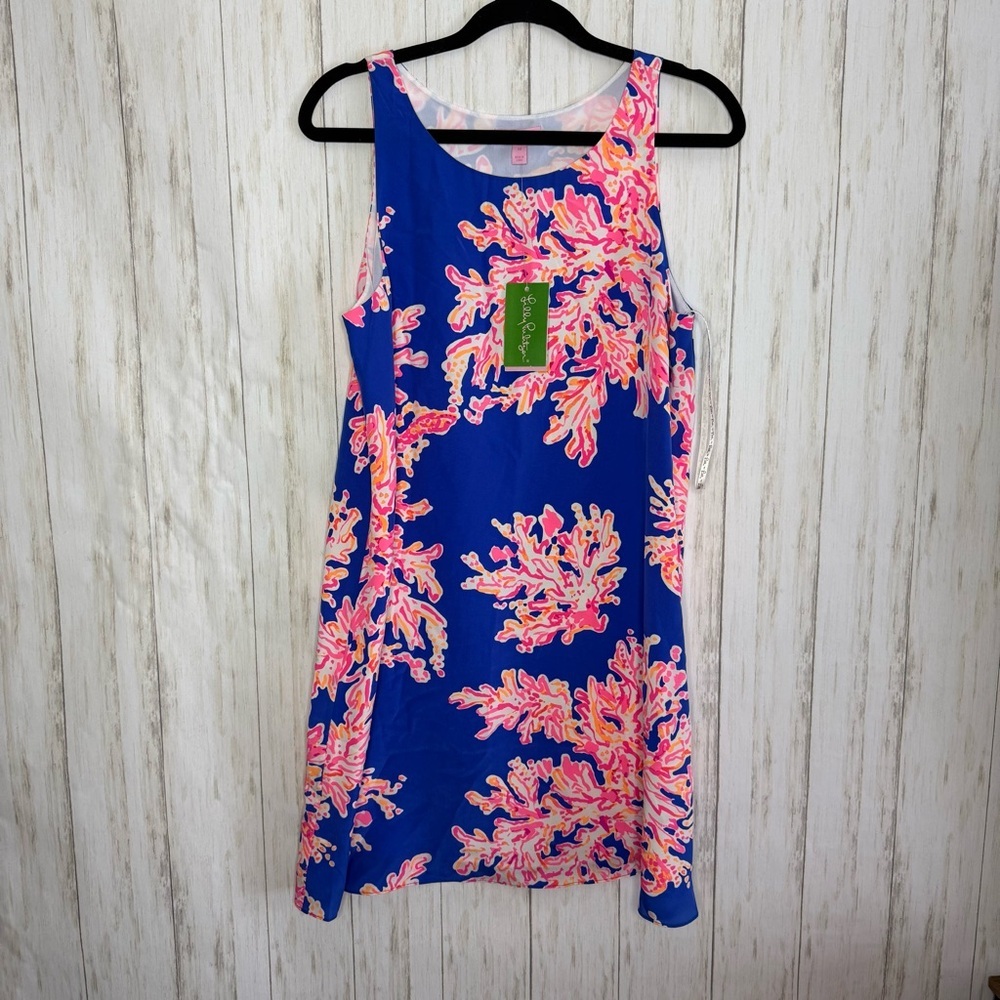 Lilly Pulitzer NWT Silk Blue Dress with Pink Coral Medium